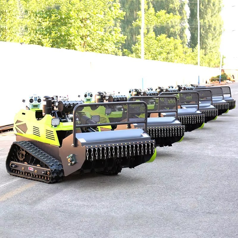 WOMI Gasoline 100 Remote Control Mower Working on Steep Hillside